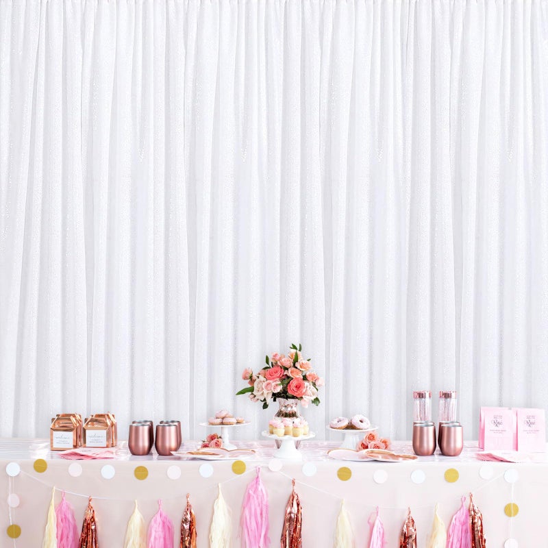 QueenDream White Sequin Backdrop 2 Panels Curtains 2FTx8FT Party Backdrop Glitter Birthday Wedding Curtains Sparkle Photo Background - Image 5